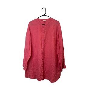 Eileen Fisher Sz 2X Linen Button Up Tunic Longsleeve Peach Coral Pink